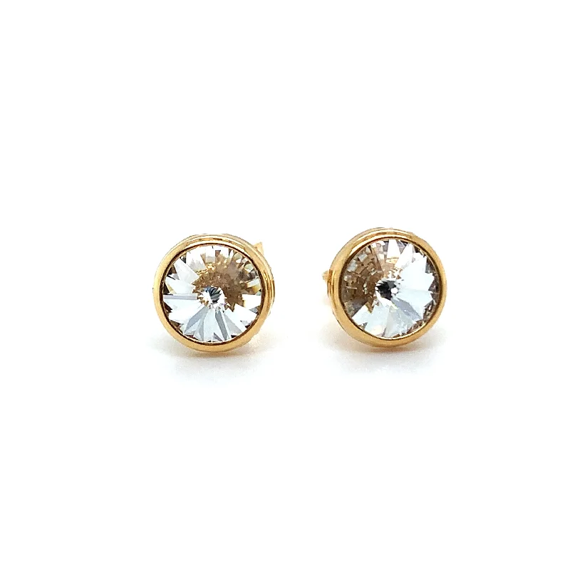 Golden Round Cz Stud Earrings