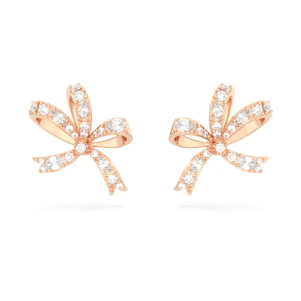 Swarovski Hyperbola stud earrings Bow, Small, White, Rose gold-tone plated 5647572