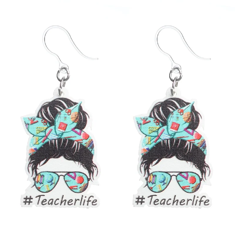 #Teacherlife Dangles Hypoallergenic Earrings for Sensitive Ears Made with Plastic Posts