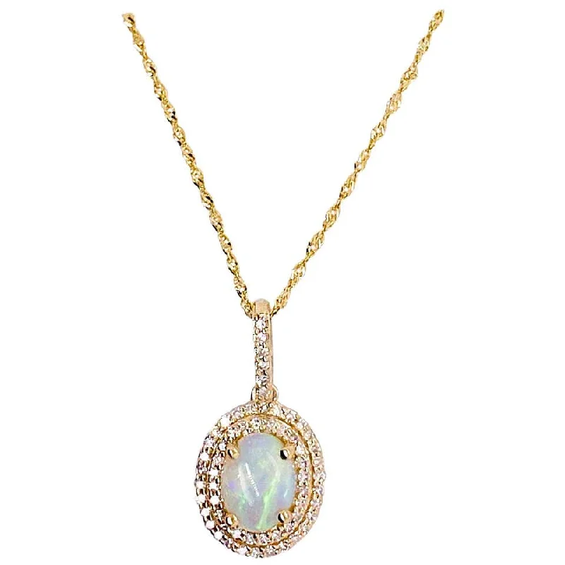 Opal Double Diamond Halo Necklace