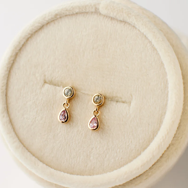 Jude Earrings - Pale Green + Pink Sapphires