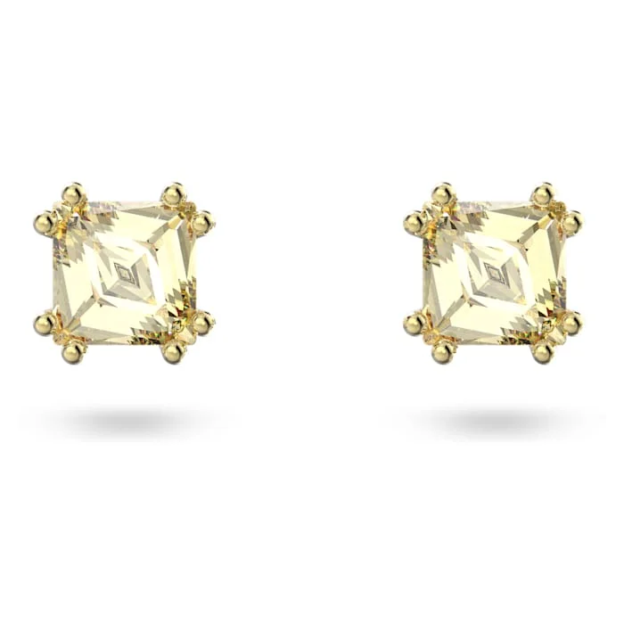 Swarovski Stilla stud earrings Cushion cut, Yellow, Gold-tone plated 5639124