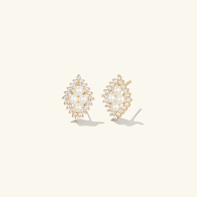 Freshwater Pearls & Moissanite Vintage Inspired Yellow Gold Earrings