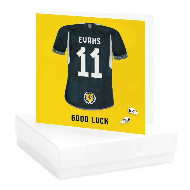 Scotland Football Shirt Evans 11 Good Luck Boxed Sterling Silver Earring Card