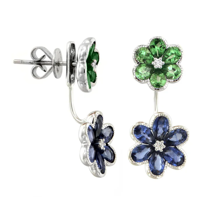 Sapphire and Diamond Flower Earrings