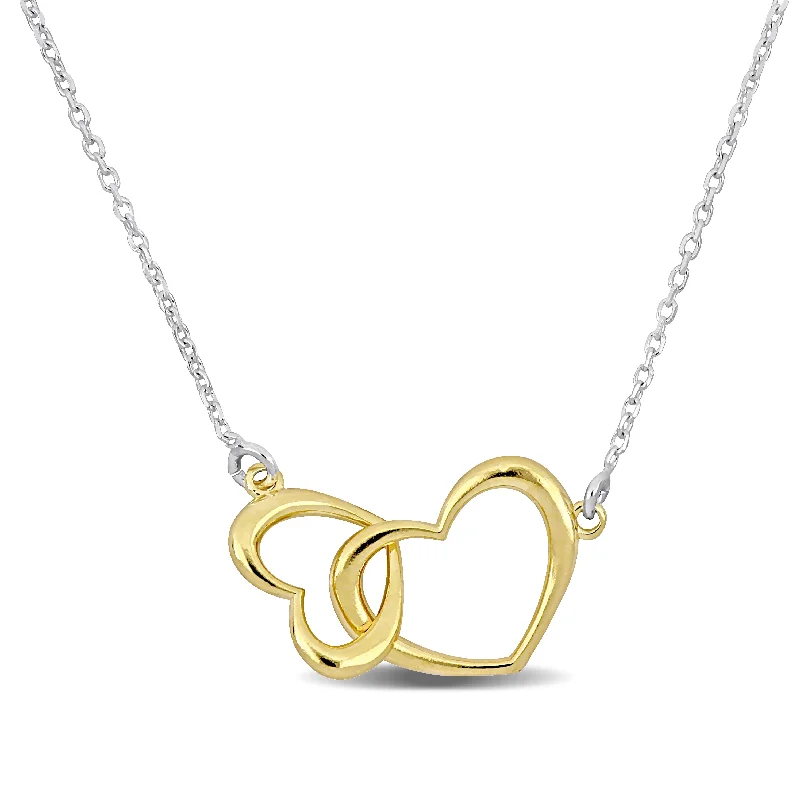 Mimi & Max Yellow Double Heart Charm Necklace in Sterling Silver - 16.5 +1 in.