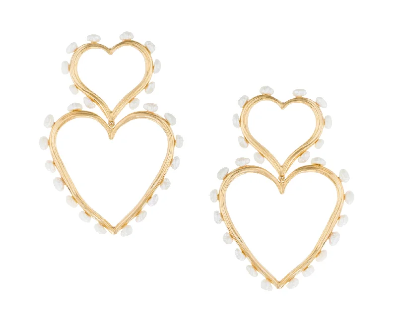 DOUBLE HEART STATEMENT PEARL EARRINGS