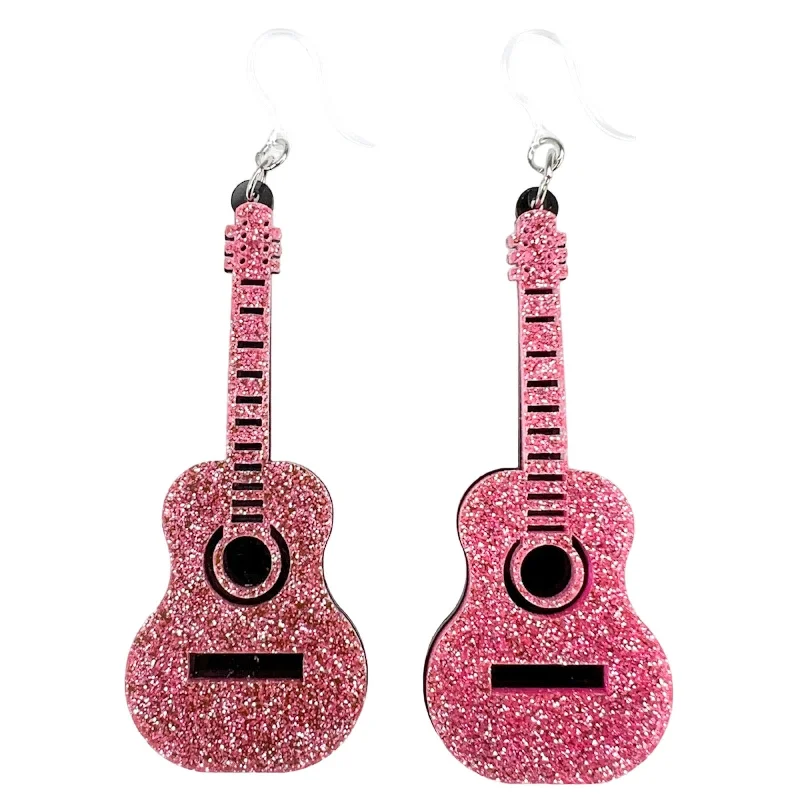 Exaggerated Guitar Dangles Hypoallergenic Earrings for Sensitive Ears Made with Plastic Posts