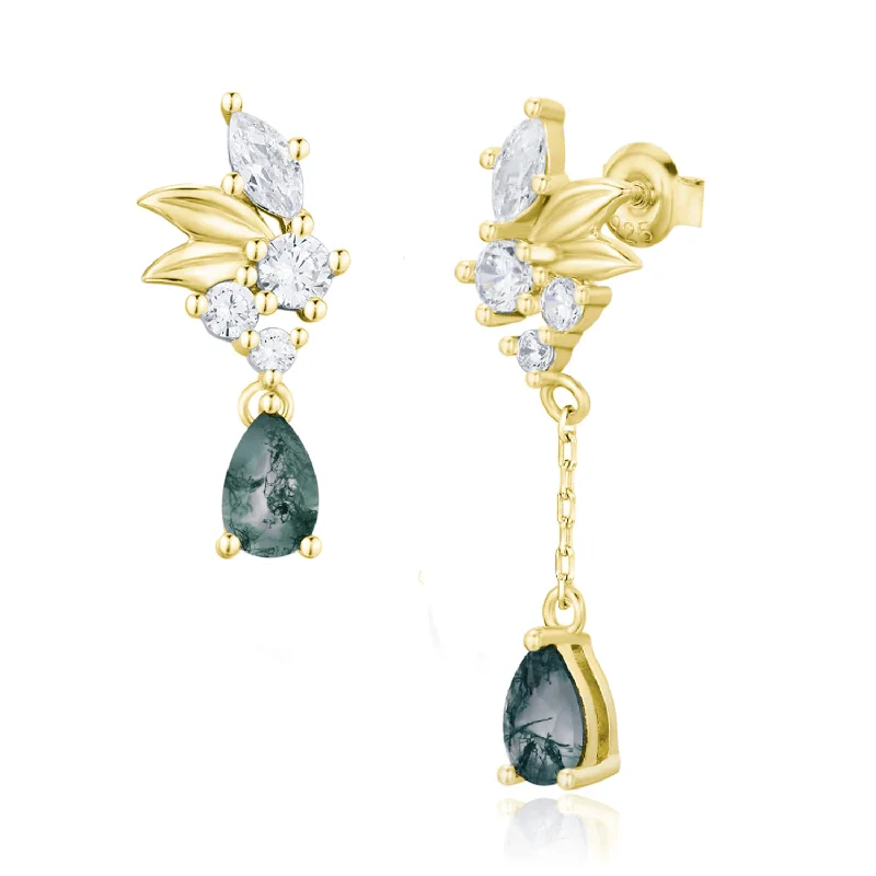 Blair Green Moss Agate Earrings (Yellow Gold)