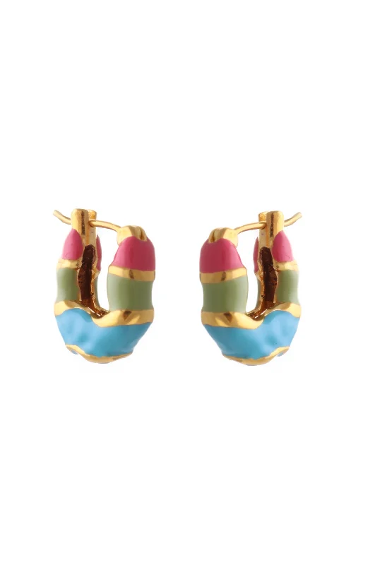 MINI HOOP EARRINGS WITH MULTI COLORED ENAMEL