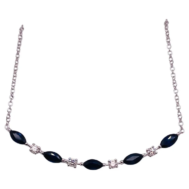 Sapphire & Diamond Curved Bar Necklace