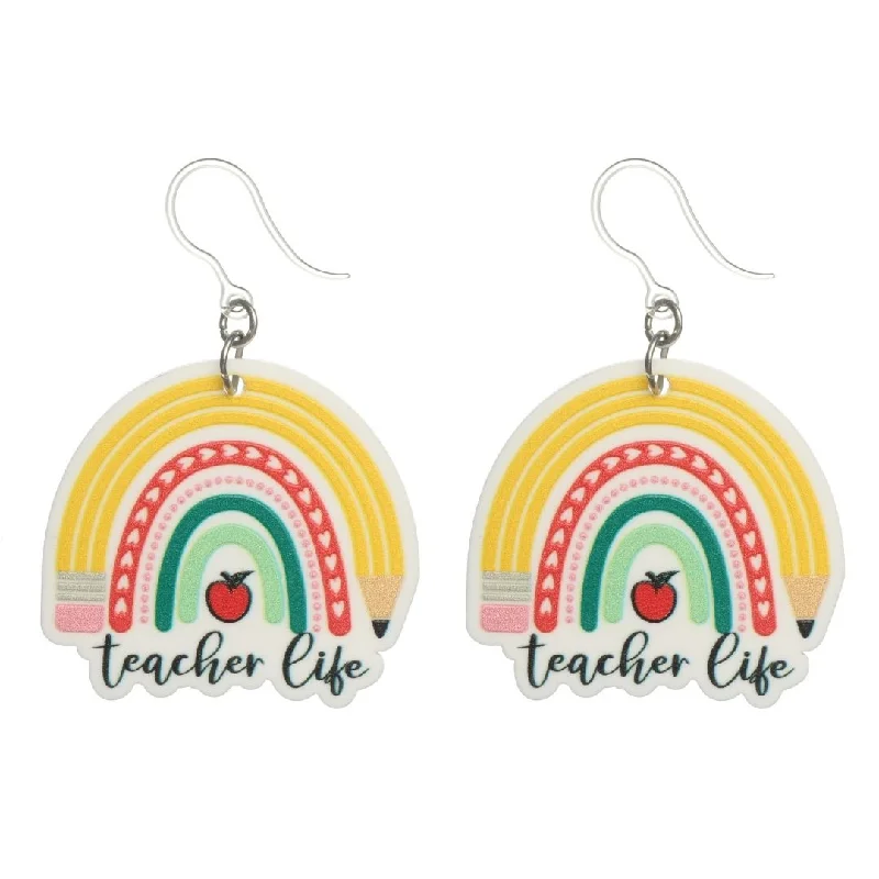 Teacher Life Rainbow Dangles Hypoallergenic Earrings for Sensitive Ears Made with Plastic Posts