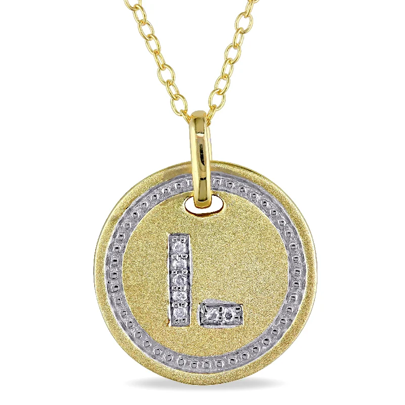 Mimi & Max L Initial Diamond Accent Pendant with Chain in Yellow Plated Sterling Silver