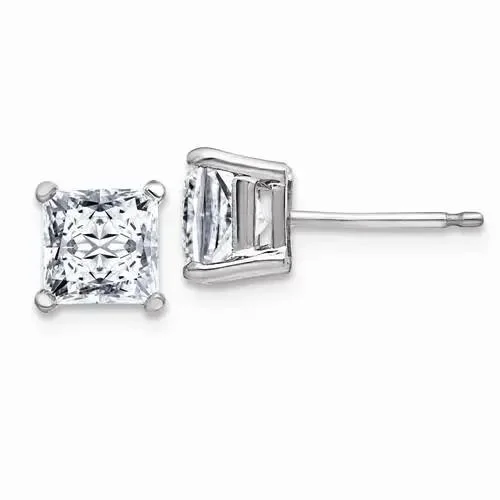 2.00 CTW Princess Cut Moissanite Stud Earrings, DEF Color