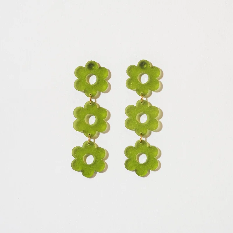 Daisy Chain Retro Earrings in Frosted Olive