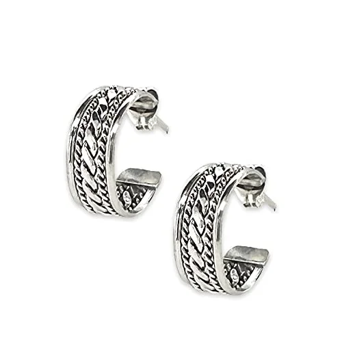 Sterling Silver Half Hoop Earrings, 925 Sterling Silver, Native American USA Handmade, Nickel Free