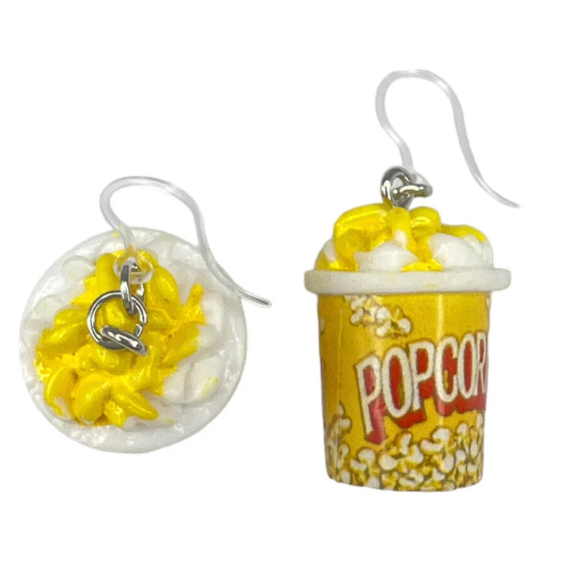 Popcorn Bucket Dangles Hypoallergenic Earrings for Sensitive Ears Made with Plastic Posts