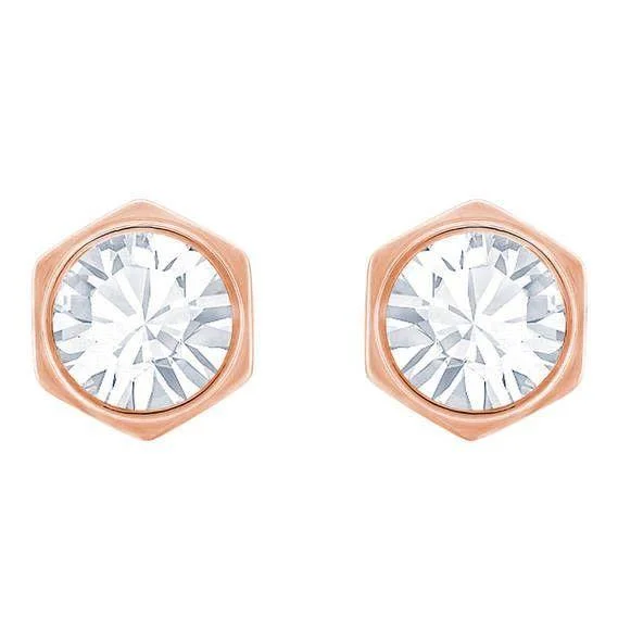 Swarovski Rose Gold Tone Hexagonal Stud Earrings 5371199