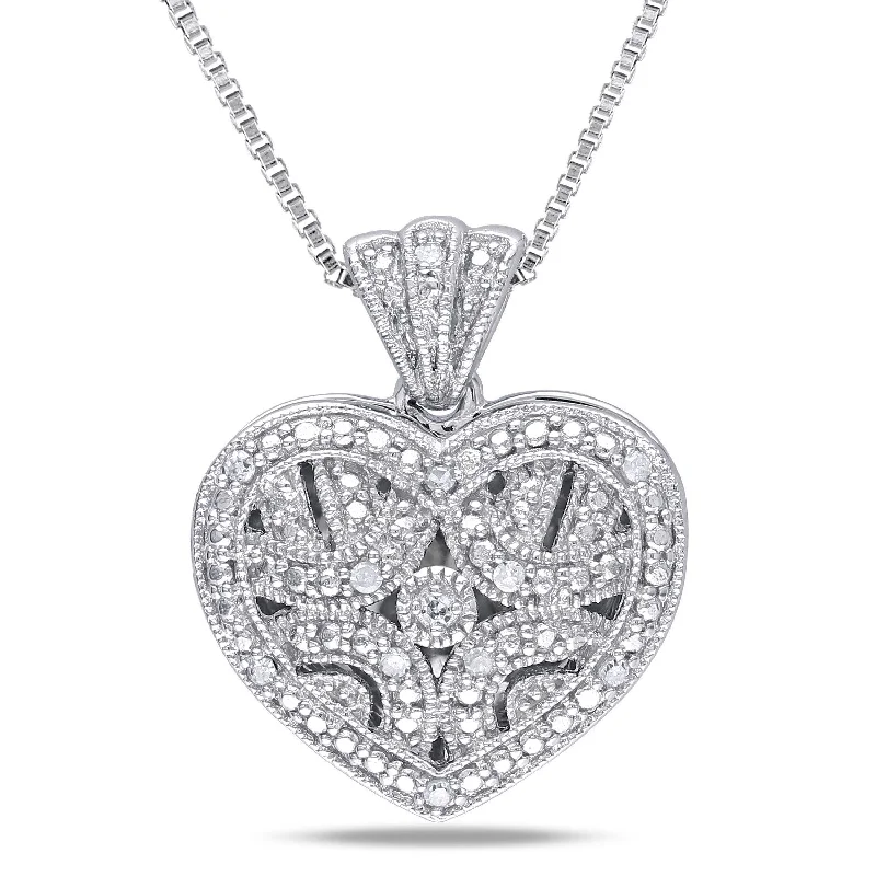 Mimi & Max Diamond Heart Locket Necklace in Sterling Silver