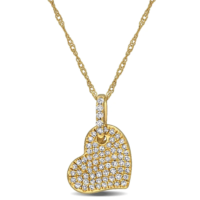 Mimi & Max 1/4ct TW Pave Diamond Heart Necklace in 14k Yellow Gold