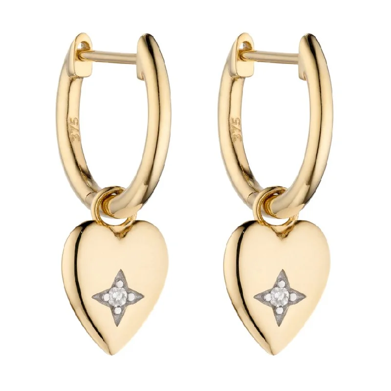 Gypsy Set Diamond Heart Assembled Hoop Earrings In Yellow Gold (GE2404)