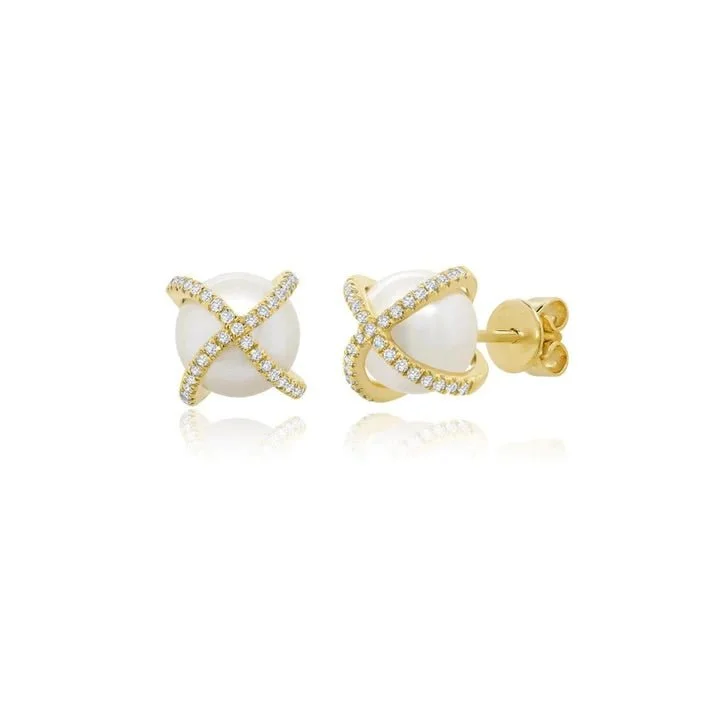 Diamond and Pearl "X" Earrings