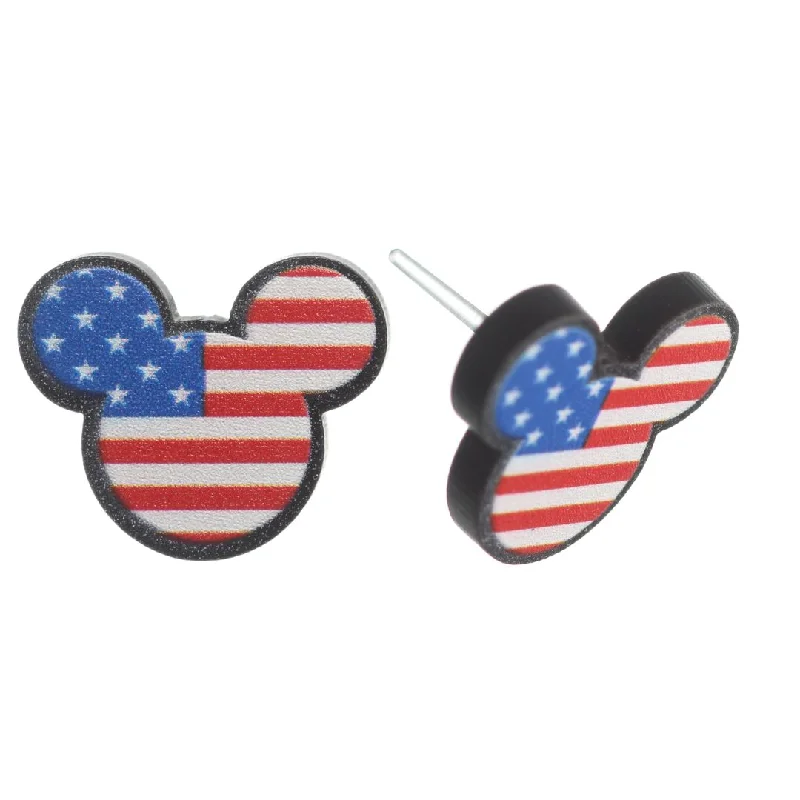 Exaggerated Patriotic Mouse Studs Hypoallergenic Earrings for Sensitive Ears Made with Plastic Posts