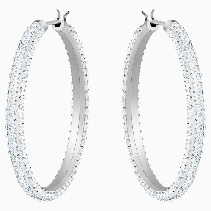 Swarovski Stone Hoop Pierced Earrings, White, Rhodium plating 5389432