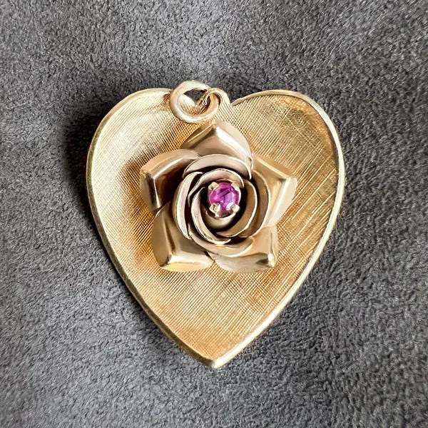 Vintage Ruby Rose & Heart Pendant