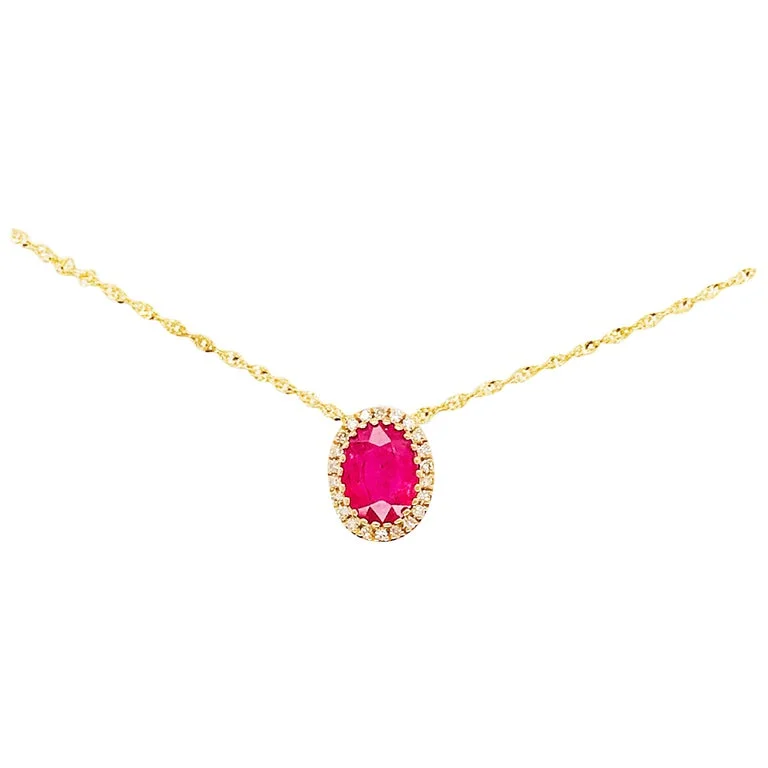 Oval Ruby Diamond Halo Necklace