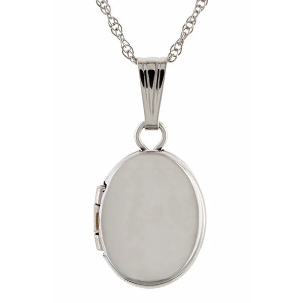 Petite White Gold Oval Locket Necklace