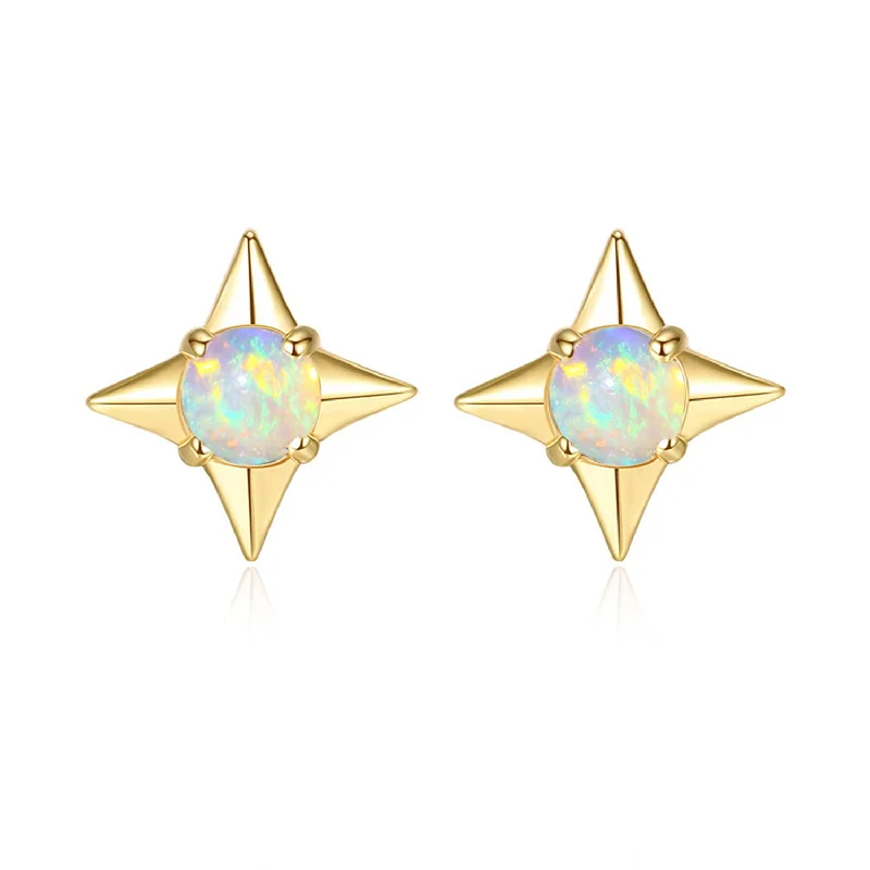 North Star Opal Earrings (Yellow Gold)