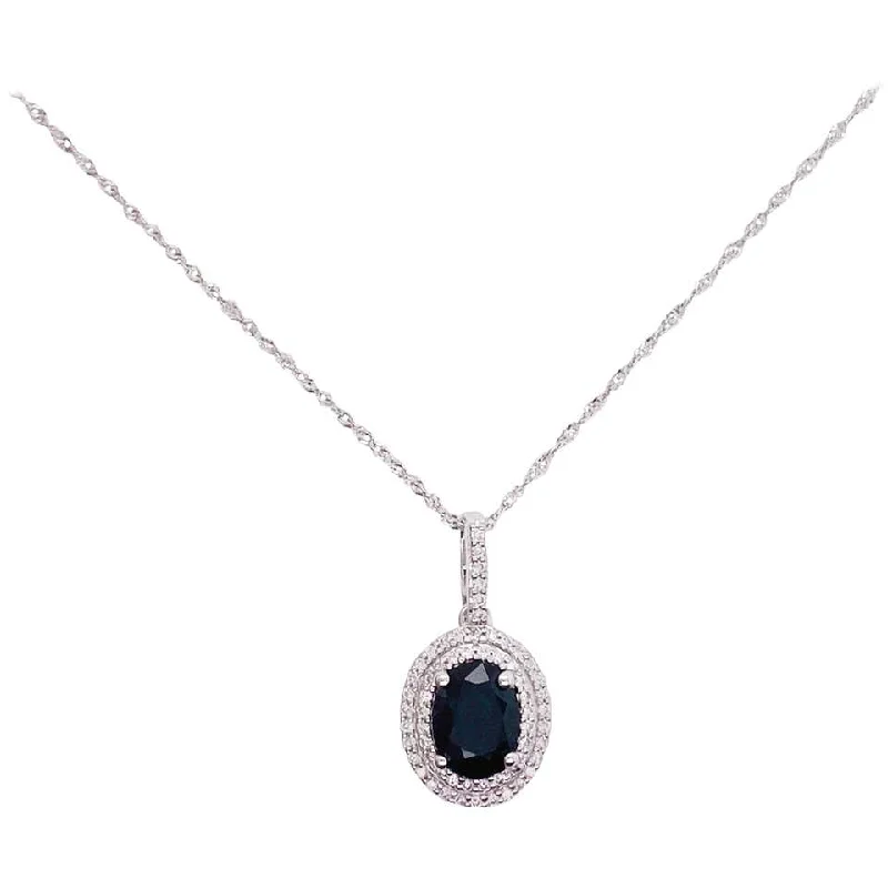 Oval Sapphire Double Diamond Halo Necklace