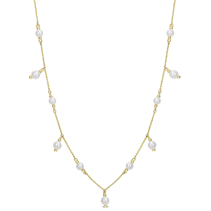 Mimi & Max Freshwater Cultured Pearl Station Necklace in 10k Yellow Gold - 16+2 in.