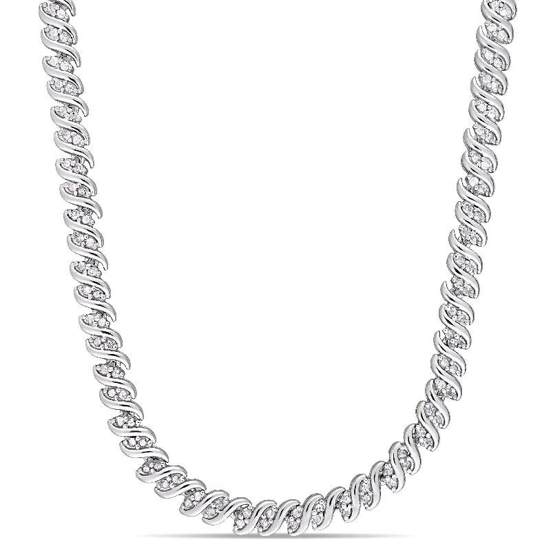 Mimi & Max 2ct TW Diamond Twist Tennis Necklace in Sterling Silver