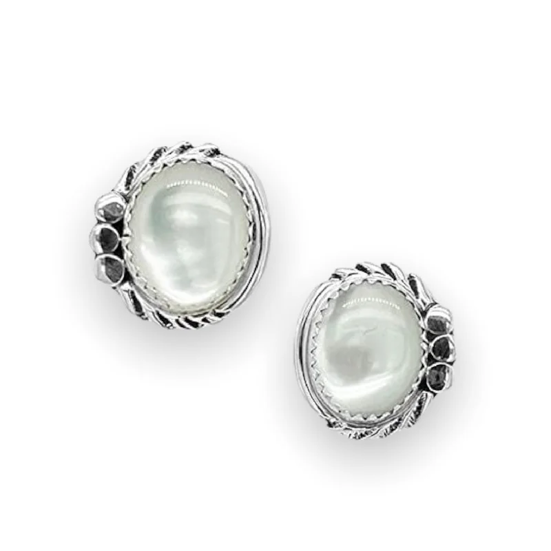 Genuine Mother of Pearl Stud Earrings, 925 Sterling Silver, Native American USA Handmade, Nickle Free