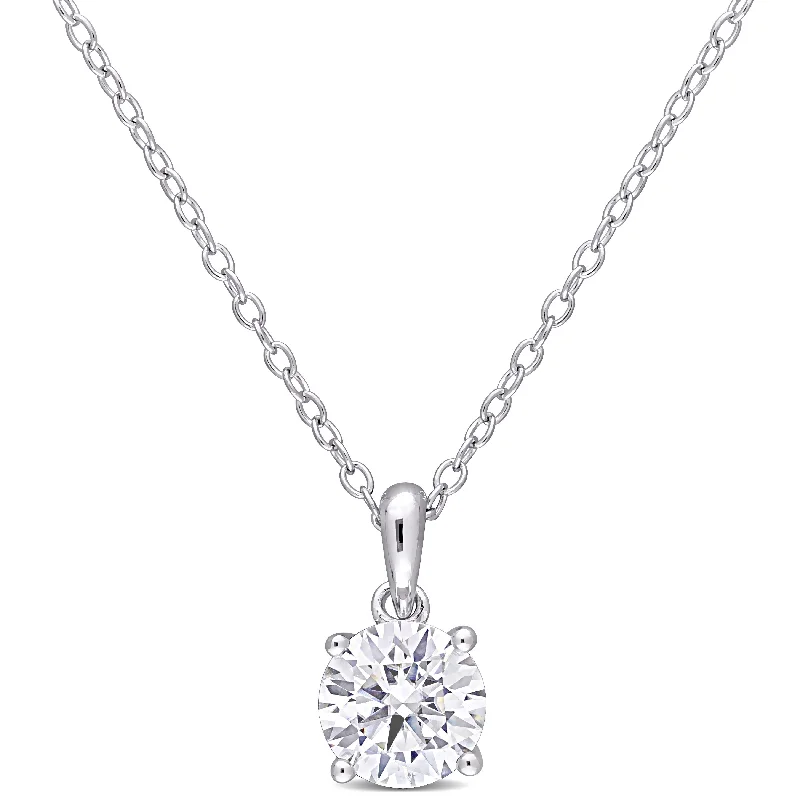 Mimi & Max 1ct DEW Created Moissanite Solitaire Pendant With Chain in Sterling Silver