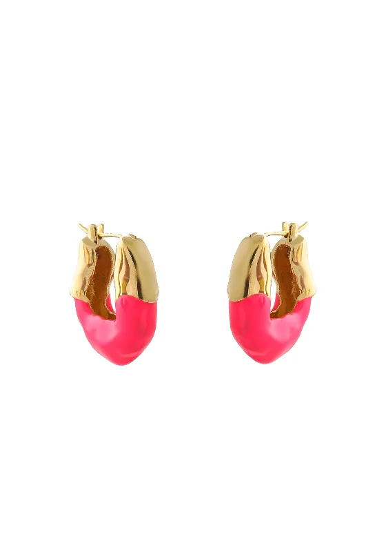 WAVE HOOP EARRINGS WITH NEON PINK ENAMEL