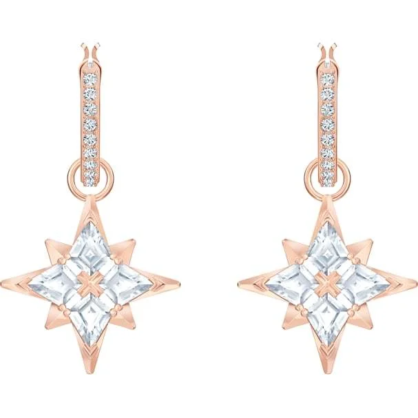 Swarovski Symbolic Star Hoop Pierced Earrings, White, Rose-gold Tone Plated 5494337