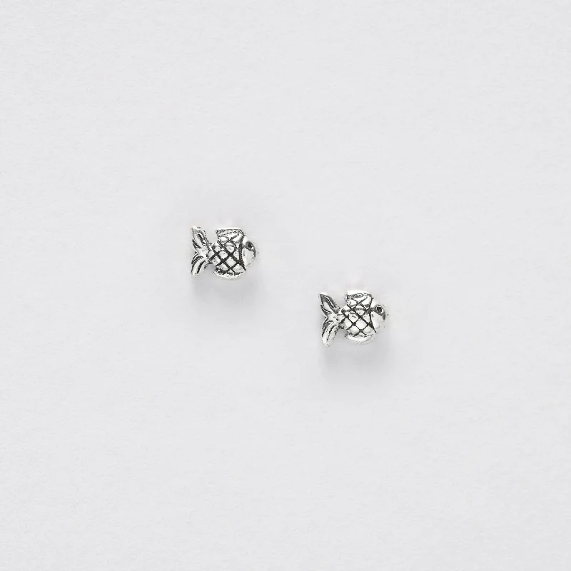 Stylish Silver Fish Stud Earrings - Ocean Theme Sterling Silver Jewelry