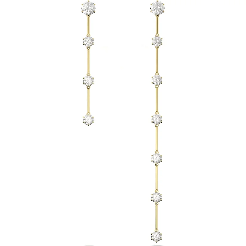 Swarovski Constella earrings, Asymmetrical, White, Shiny gold-tone plated 5622721