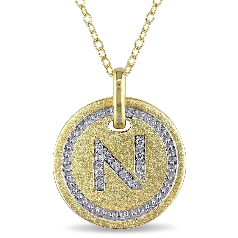 Mimi & Max N Initial Diamond Accent Pendant with Chain in Yellow Plated Sterling Silver