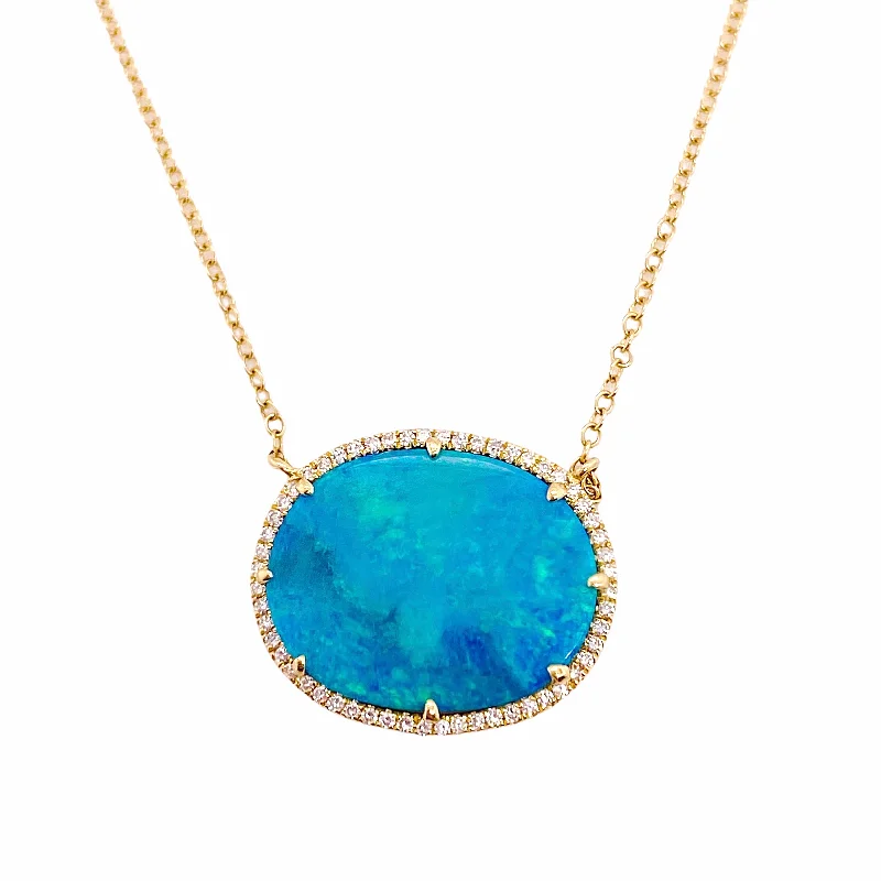 Opal Diamond Halo Necklace