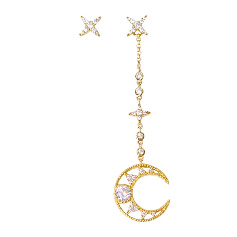 APM Asymmetric Star & Moon Yellow Silver Earrings AE12342OXY