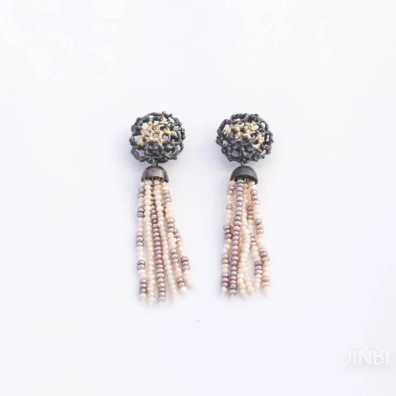 Multi-strand pearl drop earrings