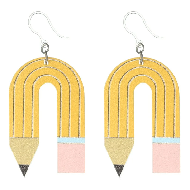 Exaggerated Bendy Pencil Dangles Hypoallergenic Earrings for Sensitive Ears Made with Plastic Posts