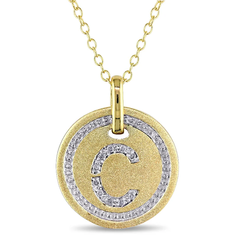 Mimi & Max C Initial Diamond Accent Pendant with Chain in Yellow Plated Sterling Silver