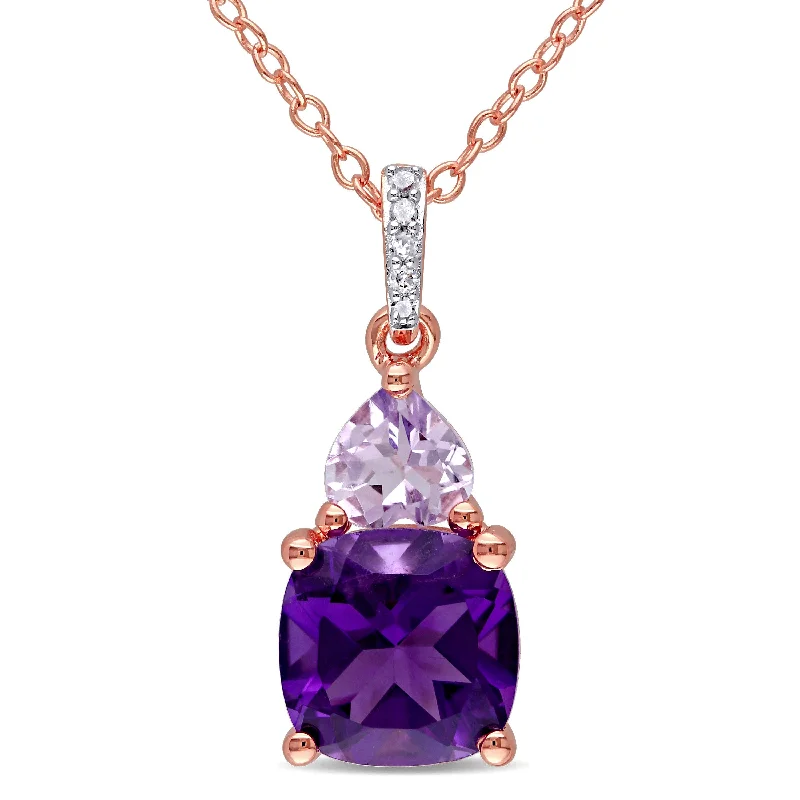 Mimi & Max 2 1/7ct TGW African Amethyst Rose de France and Diamond Accent Heart Necklace in Rose Silver