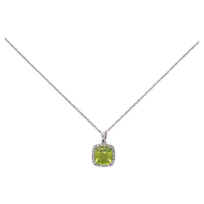 Peridot & Diamond Halo Necklace