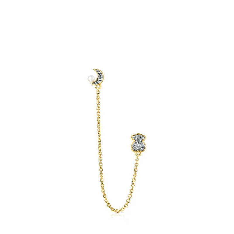 Tous Nocturne double 1/2 Earring in Gold Vermeil with Diamonds and Pearl 918443630